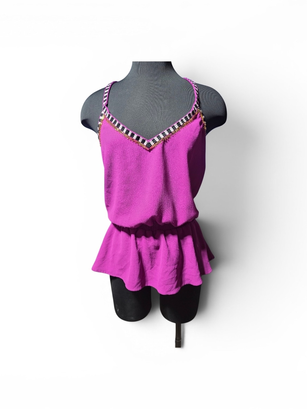 Bebe Purple Beaded V-Neck Peplum Camisole Size XL